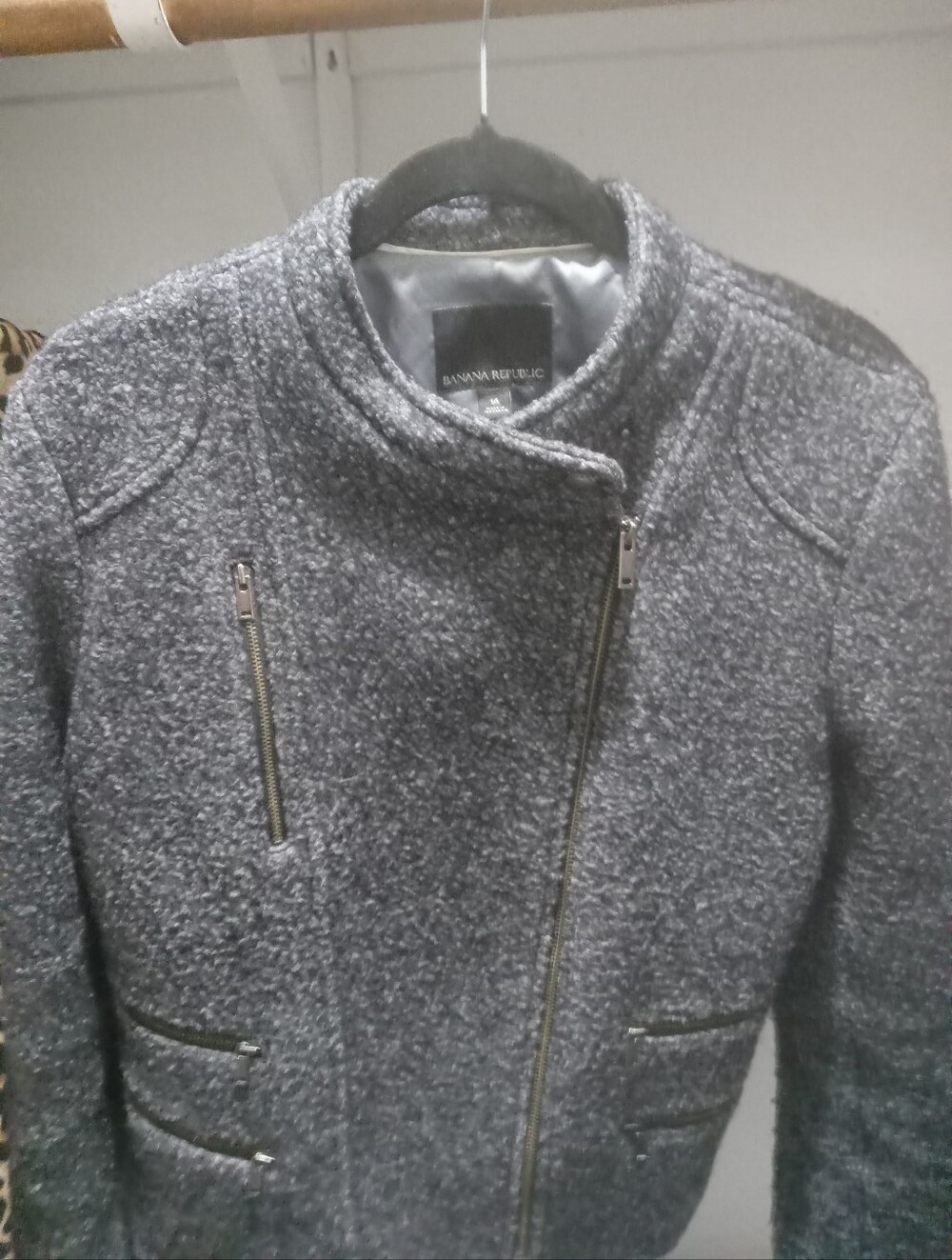 Banana Republic Charcoal Gray Bouclé Zip Jacket